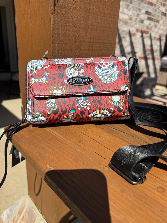 Ed Hardy Handbags - NWT Ed Hardy Red and Black Double Zipper Fits Phone Crossbody Bag